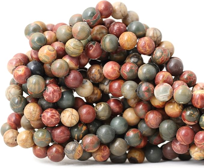 cheavian 45pcs 8mm natural picasso jasper gemstone round loose beads for jewelry making 1 strand 15"