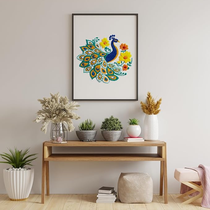 Louise Maelys Peacock Flower Embroidery Kits for Beginners,Cross Stitch Kit for Adults,DIY Needlepoint Kits Including Embroidery Hoop,Instruction and Threads