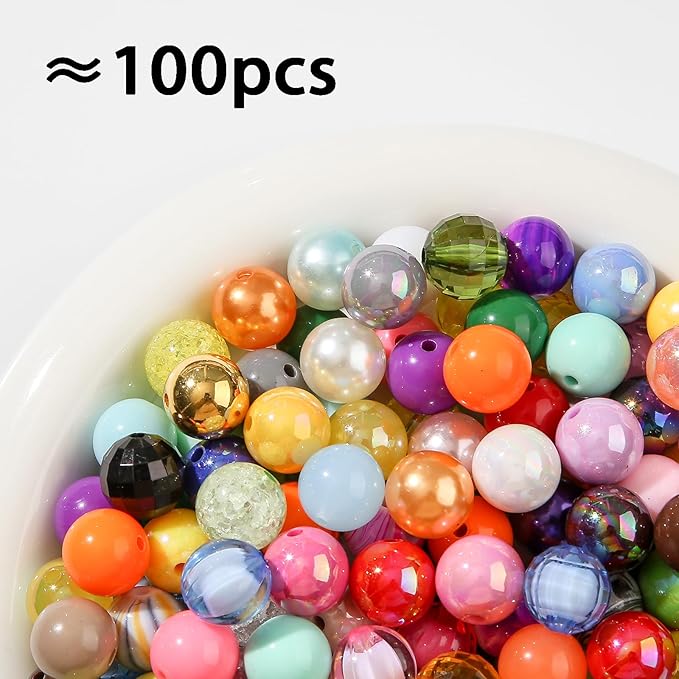 16mm Acrylic Beads 100pcs Focal Spacer Bead Chunk Bubblegum Beads for DIY Crafting Necklace Bracelet Jewelry Making Keychain (10colormix)