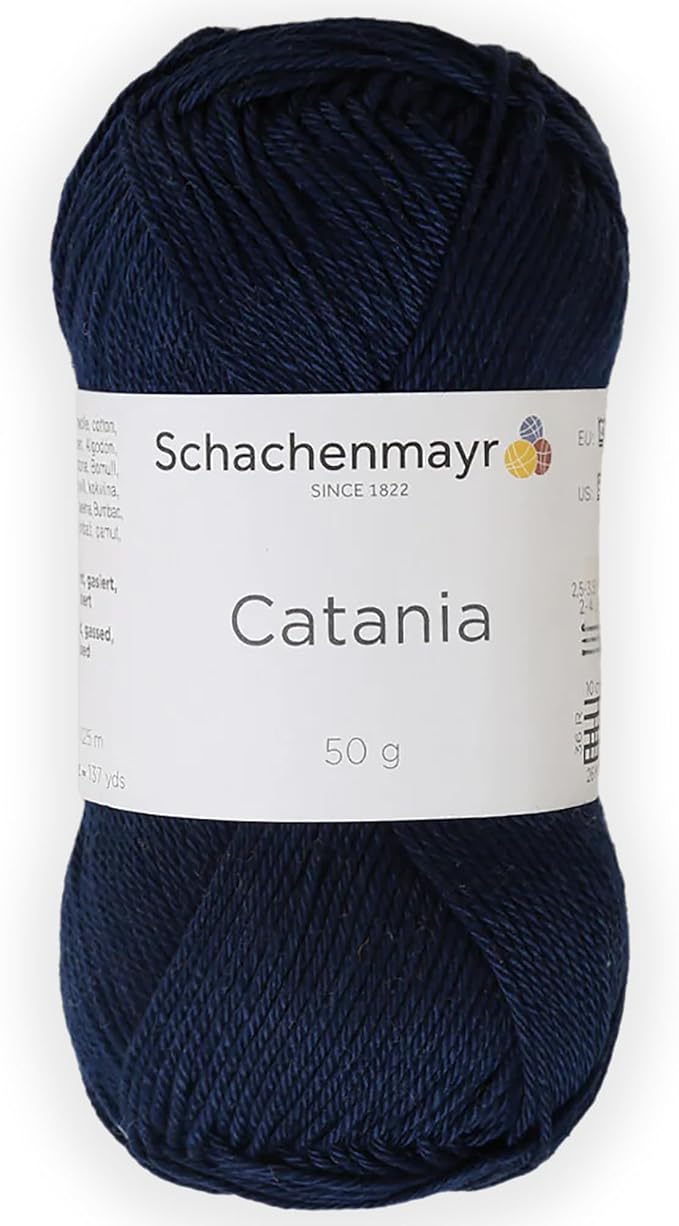 1 Skein/Pack Schachenmayr (SMC) Catania Originals Yarn, Each Ball 1.76 Oz (50gr) / 136 Yards (125 m), 100% Mercerized Cotton for Knitting and Crochet Yarn, Sport Weight, 124 - Navy