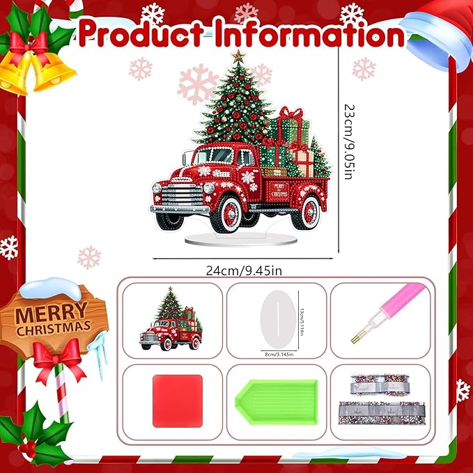 hyzsj Diamond Art Painting Tabletop Decoration, DIY 5D Christmas Truck Desktop Diamond Art Painting Kit,Arts Crafts for Home Office Tabletop Decor Gift ﻿