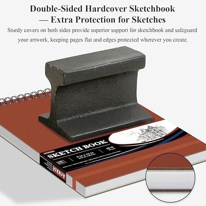 Ankkol Art Sketch Book 9x12, Top Spiral Bound Sketchbook, 68 lb/100gsm Art Paper for Adults with Hardcover & Acid-Free Drawing Paper, 100 Sheets Drawing Pad for Adults.
