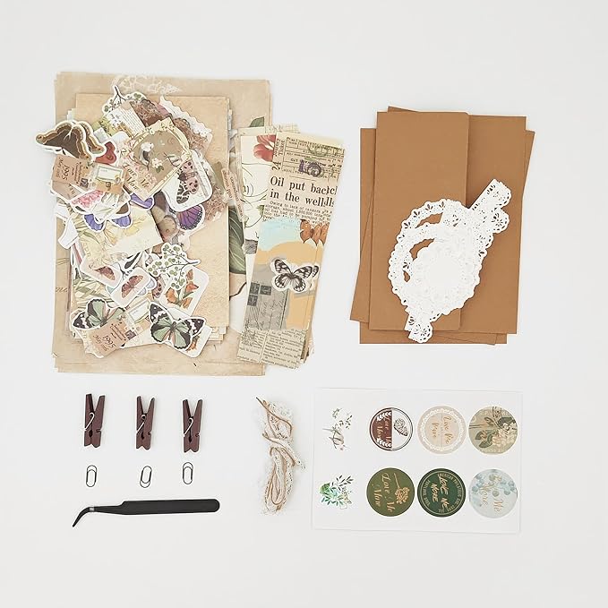 Esweny 251PCS Vintage Scrapbook Supplies Pack, Scrapbooking Paper and Stickers Ephemera Bundle Junk Journal Kit for Art Aesthetic Journaling Collage Decoupage Craft (Flowers and Birds)