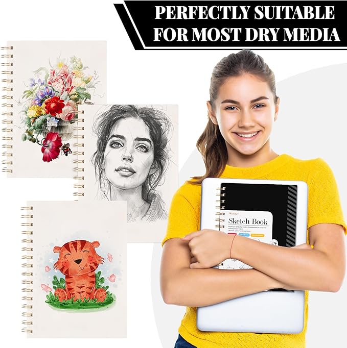Sketch Book with 12 Color Pencil Set, 90 Sheets Spiral Sketchbook for Drawing (68lb/100gsm), Acid-Free Sketch Pad for Artist, Art Paper Drawing Supplies for Easter Gifts (5.5×8.5 inch)