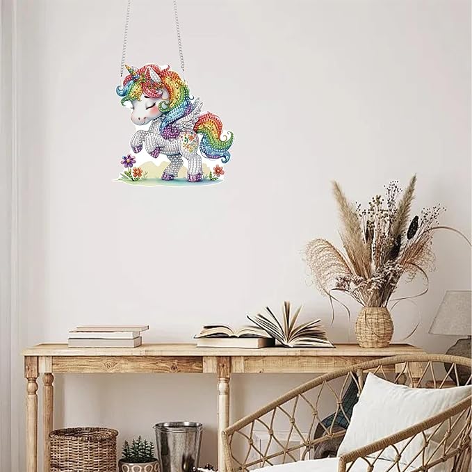 TDFERAN Diamond Painting Pendant Colorful Unicorn DIY Diamond Art Decoration Kit Window Pendant, Gem Art Wall Home Window Decoration Adult Digital Painting Women Crafts Hobby