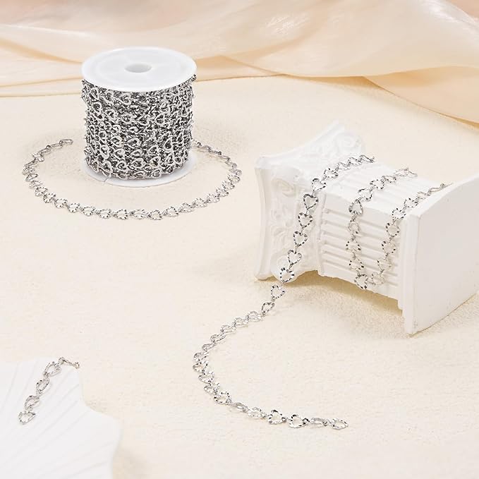 YOUBEIYEE 16.4 Feet Stainless Steel Silver Chain for Jewelry Making Heart Link Chain for Women Necklace DIY Chains Bulk