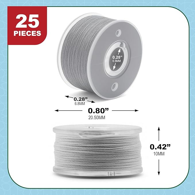 Mandala Crafts 25 Gray SA156 Prewound Bobbins for Singer Sewing Machine -15J SA156 Prefilled Bobbin Thread for Brother Sewing Machine and Embroidery