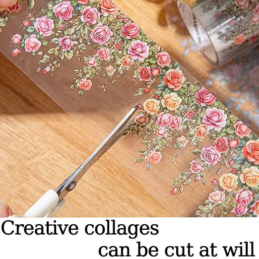 3 Rolls Floral Washi Tape - Colorful Rose Vine Flower Tape Stickers, Self-Adhesive Green Leaf PET Tape, Decorative Tape for Crafts, Scrapbook, Journal, Notebook, Photo Album, Gift Wrap