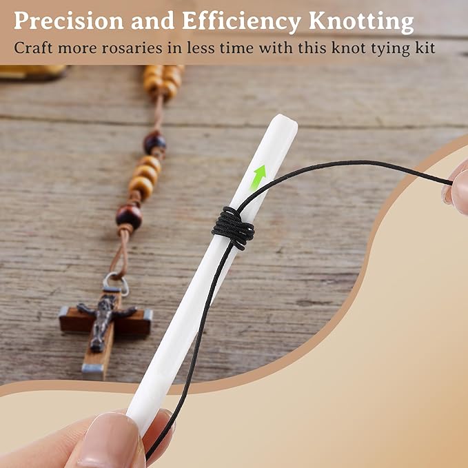 2 Pack Rosary Cord Knotting Tool, #7#9 and #36 Dual Head Twine Knotting Tool, Rosary Making Supplies, Beads Tying Kit, Beading Cord Kit for Jewelry, Fishing Hook, Bracelet(White)