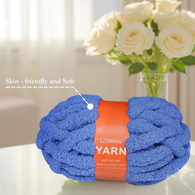 Chunky Yarn for Hand Knitting and Blankets – Super Soft Jumbo Chenille Yarn Pack for Crocheting, Bulky DIY Projects, 8 Skeins(Country Blue)