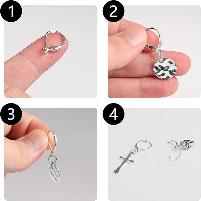 925 sterling silver leverback french hooks - hypoallergenic earring backs with jump rings set - dangle hooks sterling silver findings supplies for jewelry making