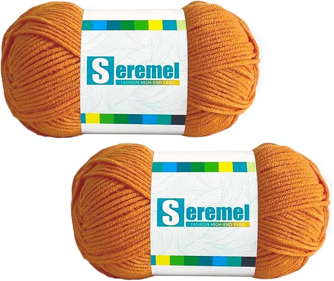 2 Pcs Soft Fluffy Acrylic Yarn for Crocheting and Knitting #4Worsted Weight Yarn-2x50g/2x 142Yards Perfect for Crafts, Blankets Hats, Gloves, Scarf (Pumpkin)