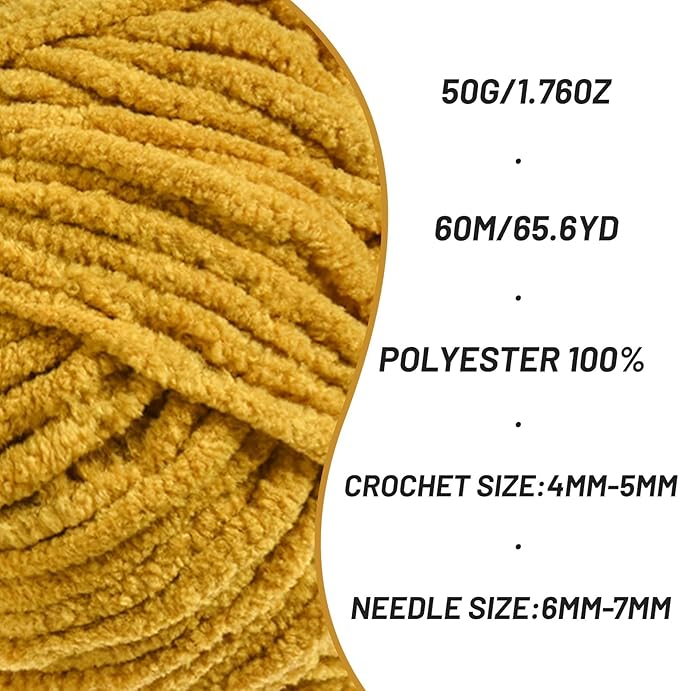 2 Pack Fluffy Velvet Yarn for Crocheting，Baby Blanket Yarn for Crocheting Soft，100g(131yds) Amigurumi Yarns，Plush Chenille Crochet Yarns，Puzzle Yarn for Crochet Weaving Craft(2 Turmeric)