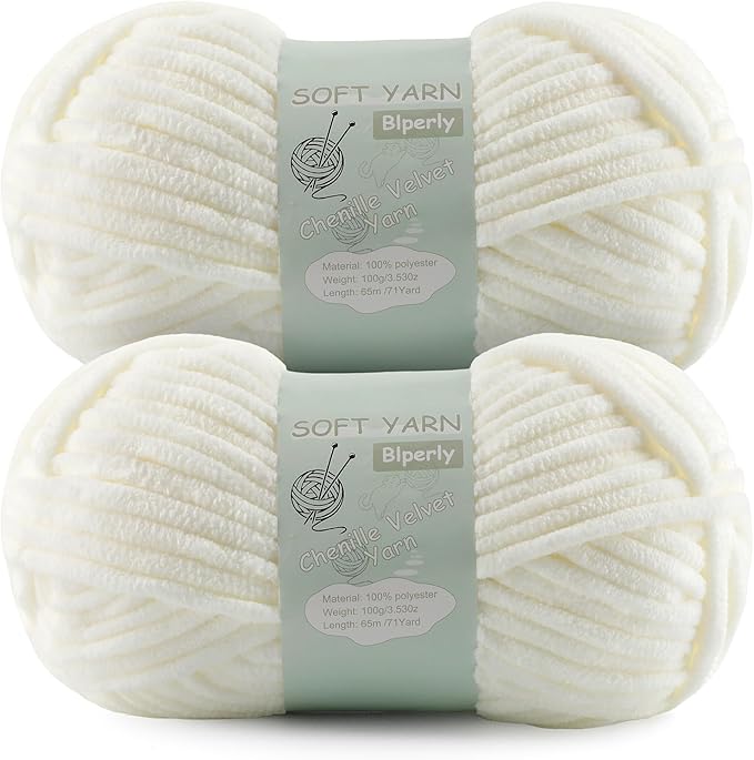 Chunky Chenille Yarn Velvet Soft Super Bulky Size 6 for Crocheting Knitting, Baby Blanket Yarn, 100g 71 Yds per Skein, Easy to Use for Scarves, Amigurumi, Crafts (2, Milky White)