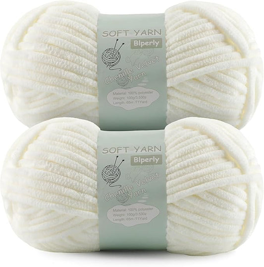 Chunky Chenille Yarn Velvet Soft Super Bulky Size 6 for Crocheting Knitting, Baby Blanket Yarn, 100g 71 Yds per Skein, Easy to Use for Scarves, Amigurumi, Crafts (2, Milky White)