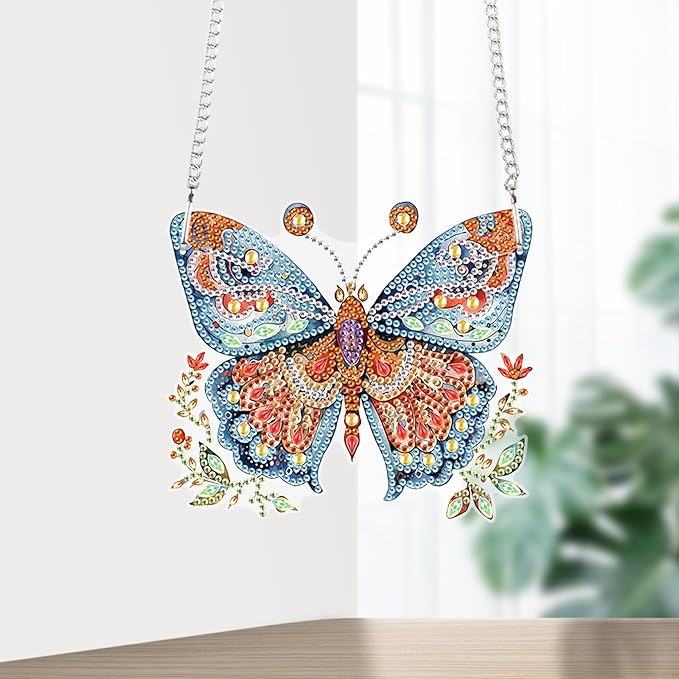 Butterfly Diamond Painting Pendant Kit for Adults, DIY Acrylic Special Shaped Rhinestone Diamond Art Hanging SunCatcher, Window Wall Door Decor for Home Garden, Valentine’s Day Birthday Gift