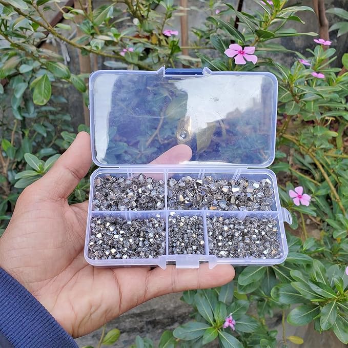 Clear Grey Bicone Glass Beads for Jewelry Making, Faceted Crytal Spacer Beads for Bracelet Necklace Earring (3mm 4mm 6mm 8mm Mixed Sizes, 1040pcs)