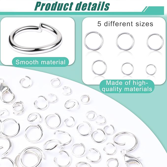 Jump Rings for Jewelry Making Kit, 1500 pcs Jewelry Repair Kit for Necklace Bracelet, Lobster Clasps and Closures Repair Supplies Kit with Pliers Tweezers-Silver