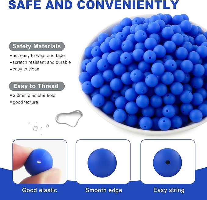 160Pcs 12mm Silicone Beads for Keychain Making Bracelet Necklace, Bulk Round Silicone Beads for Pens（Royal Blue）