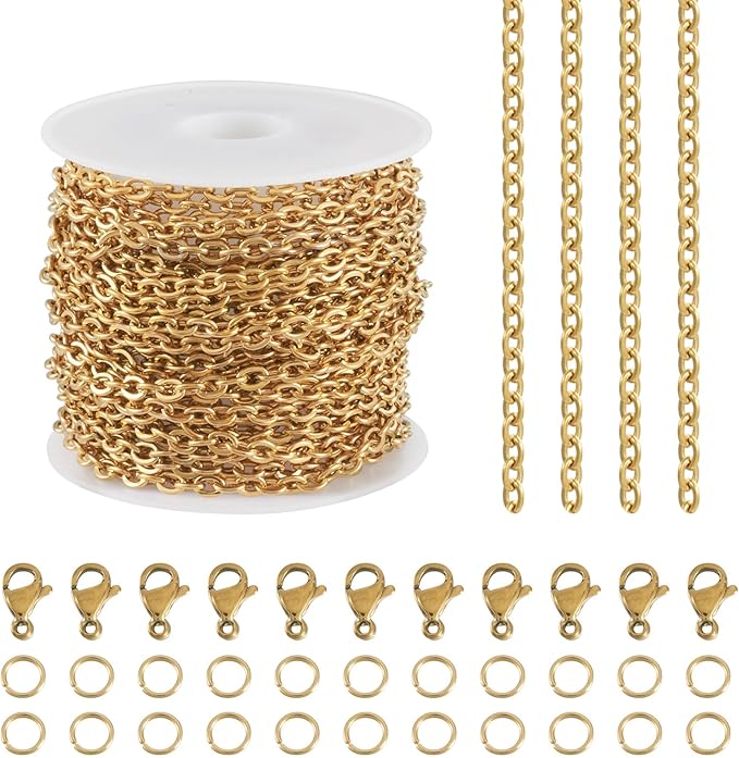Sparkeads 5M Golden Chain for Jewelry Making,Stainless Steel Chain,Gold Link Necklaces for Women,Cable Chain Bracelet Chains for Bracelet DIY Chain Earring Craft Supplies Jewelry Making,4x3x0.6mm
