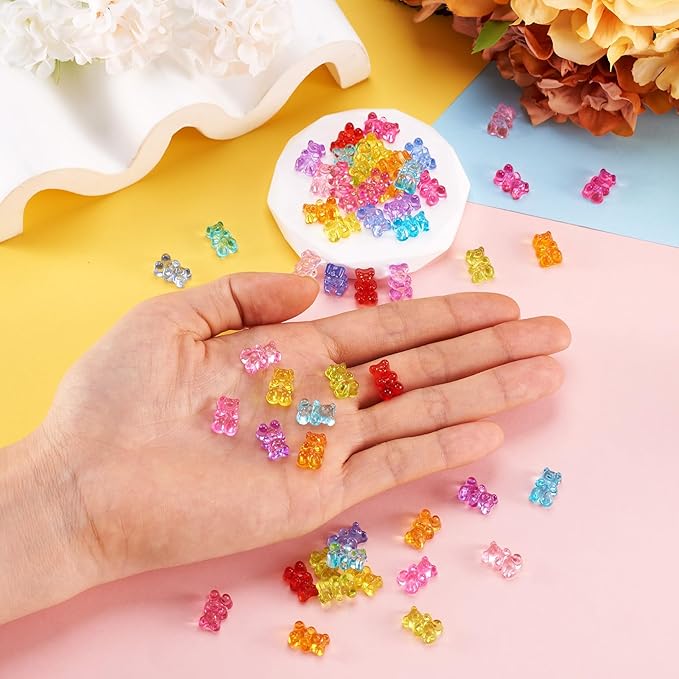 FASHEWELRY 200pcs Clear Acrylic Bear Beads Mixed Color Transparent Gummy Bear Spacer Beads Mini Cute Bears Loose Beads Bulk for Bracelet Necklace Earring Jewelry Making