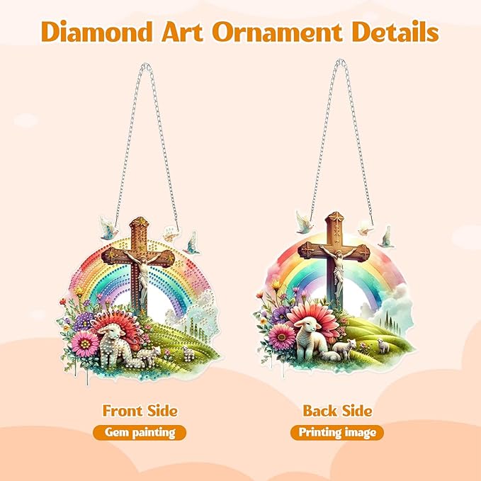 GHHKUD Easter Theme Diamond Art Hanging Kits for Adults, DIY Double Sided Diamond Painting Hanging Rainbow Kits Adults, Special Shaped Acrylic Ornaments Pendants for Window Home Garden Wall