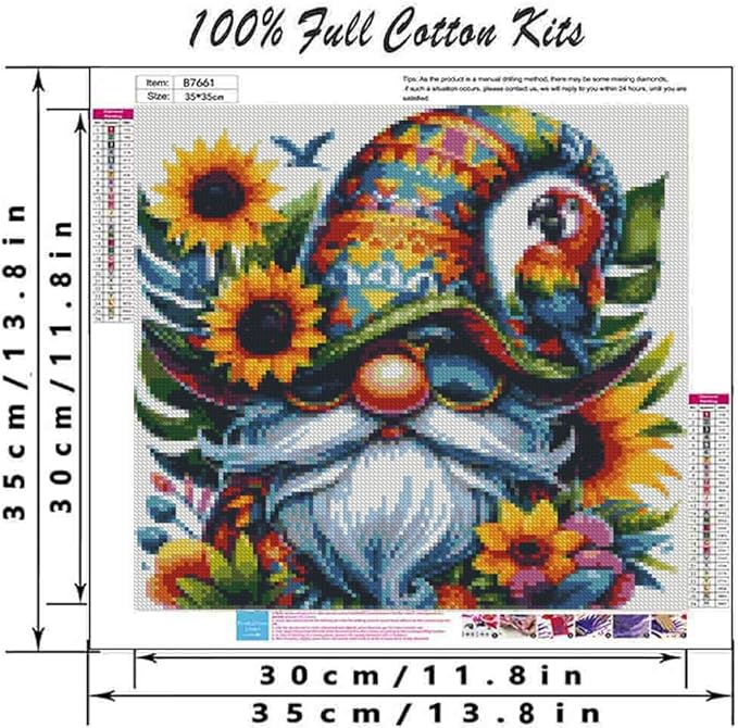 gnome cross stitch kits for adults beginner,flower counted cross stitch kits printed stitching cute patterns dimensions needlepoint art crafts embroidery kits for adults beginners (13.7x13.7 inch)