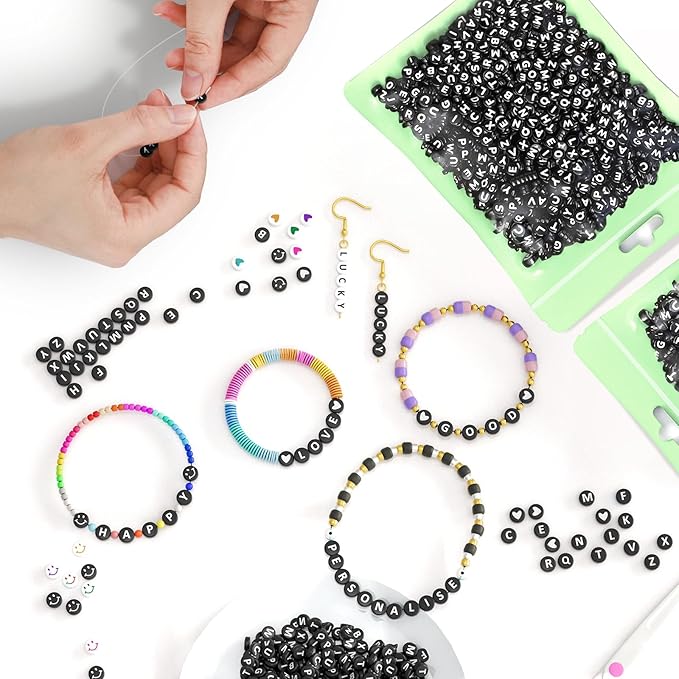 ARTDOT 800 Pieces Assortment Letter Beads for Friendship Bracelets Making Kit, 28 Styles Jewelry Making Supplies Alphabet Beads Set Preppy Crafts Art