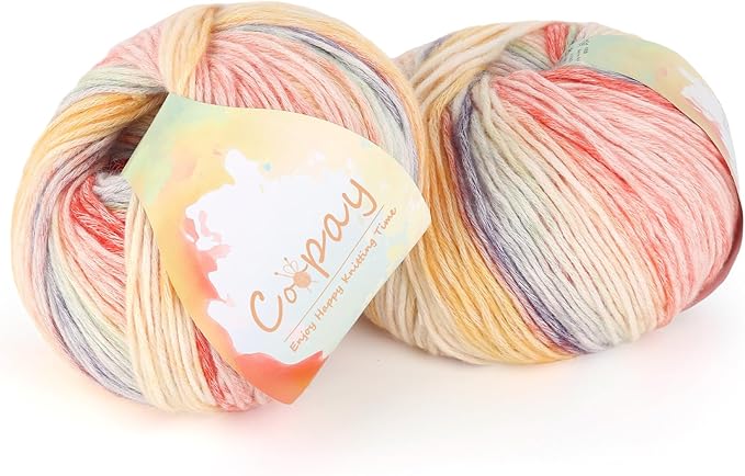 Coopay Yarn for Crocheting Knitting, Gradient Cake Yarns, 2 × 3.53oz - 240yds - 50% Cotton 50% Acrylic Ombre Yarns, Crochet Yarn for Blankets, Shawls, Scarves (201 Sunset)