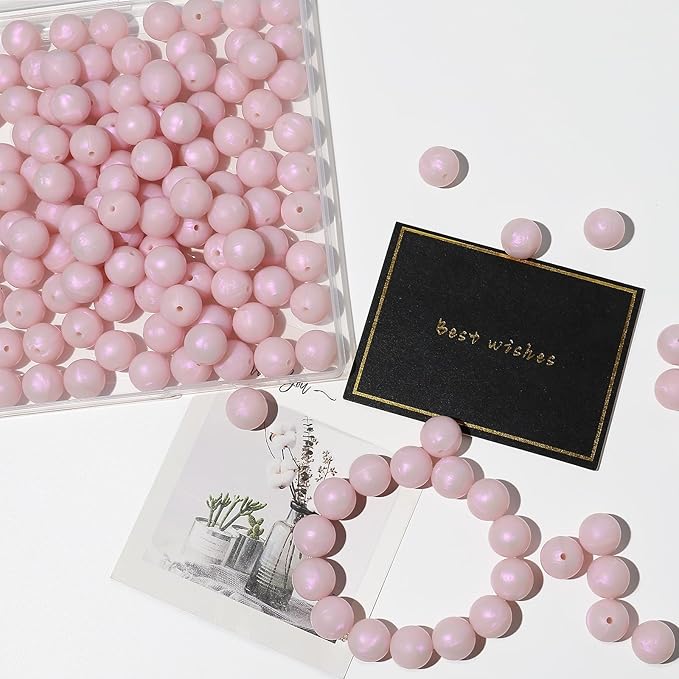 120pcs Richbunnys 15mm Bulk Silicone Beads for Pens and Keychain Making,Large Bead for Necklace and Bracelets Making,Assorted Rubber Beads Set（Pearlescent Mystic）