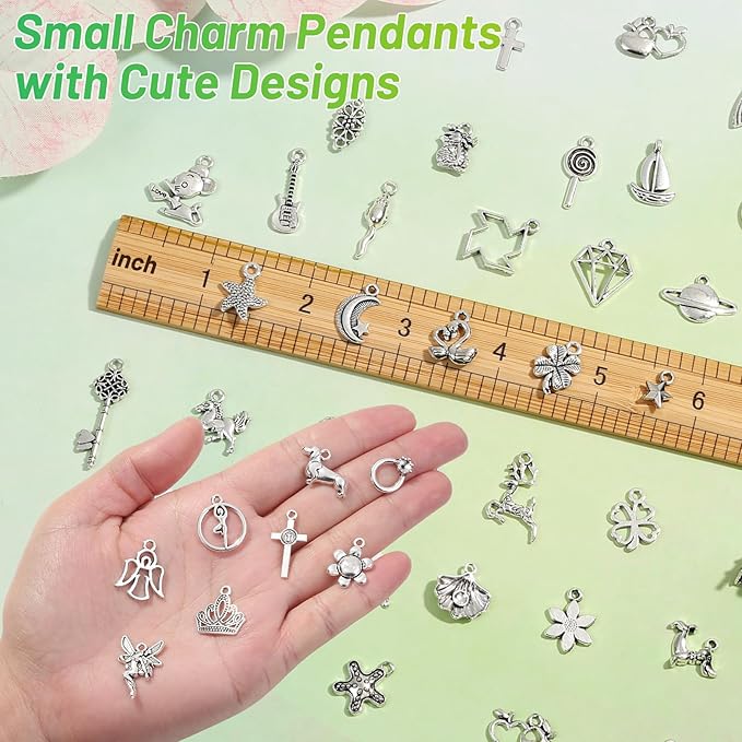 Acejoz 200Pcs Silver Charms for Jewelry Making and Bracelets, Wholesale Bulk Assorted Mixed Tibetan Earring Charms for DIY Necklace Bracelet Jewelry Making and Crafting