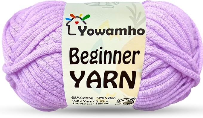 Yarn for Crocheting & Knitting, 100g Cotton Yarn for Beginners with Easy-to-See Stitches,100m (109yds) Worsted Soft Cotton-Nylon Blend Yarn, Light Purple.