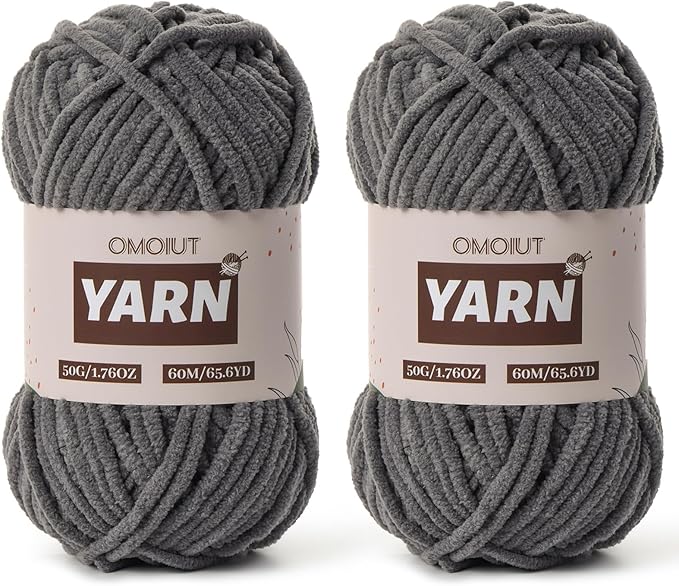 2 Packs Plush Chenille Chunky Crochet Yarn - Baby Yarn for Crocheting Soft - Velvet Yarns Knitting for Blankets Crafts - Fluffy Amigurumi Yarns 100g/131yds (2 Dark Gray)