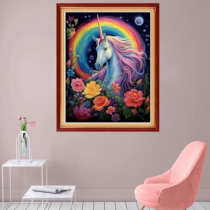 foxhool stamped cross stitch kits,11ct printed cross stitch pattern full embroidery kits for beginner needlepoint kits-robot unicorn attack 16x20 inch