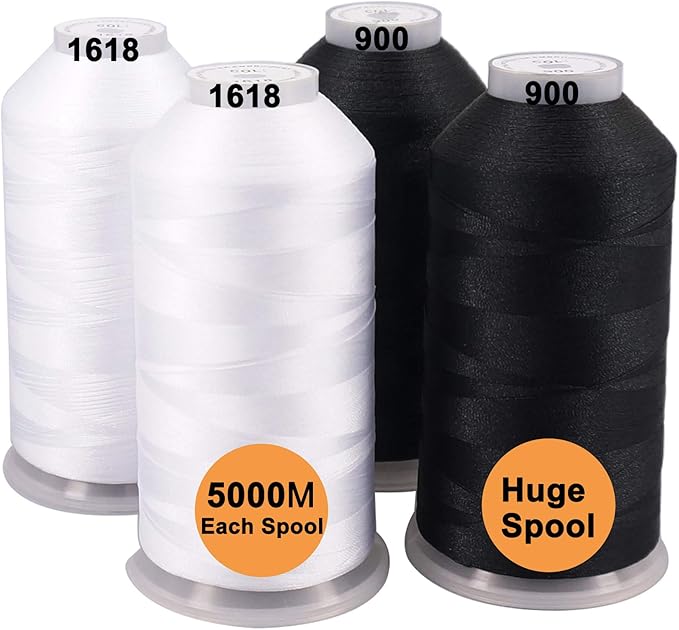New brothreads - 40 Options- Various Assorted Color Packs of Polyester Embroidery Machine Thread Huge Spool 5000M for All Embroidery Machines -2Black+2White