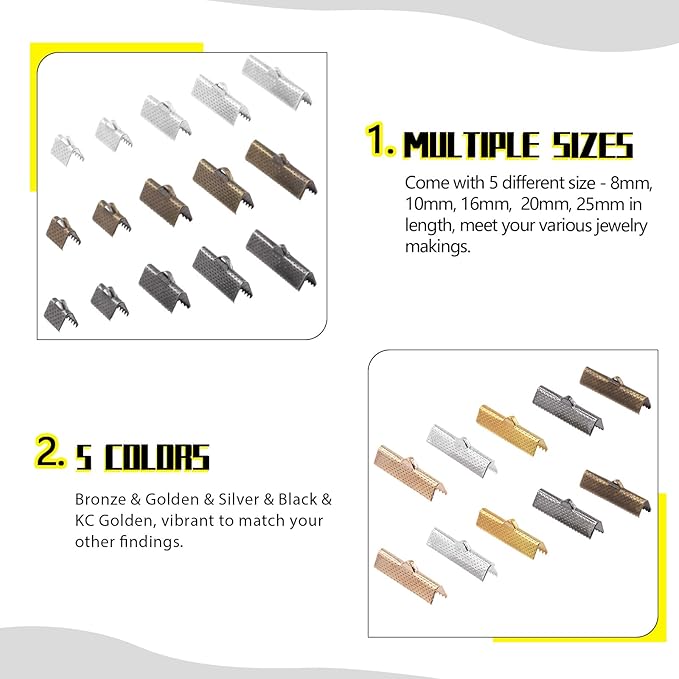Mardatt 701 Pcs Ribbon Bracelet with Pliers Kit 24 Type Iron Fold Over Bookmark Pinch Crimp Ends Leather Clamps Jewelry Making Findings for Bookmark Pinch Bracelet Choker Necklace