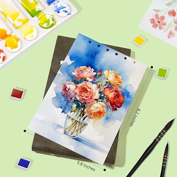 Lightwish Watercolor Sketchbook,300gsm/140lb 100% Cotton Hot Press Watercolor Journal, Acid Free Watercolor Paper for Artists,Adults,Students,20 Sheets,Paper 5.8 * 8.2 Inches