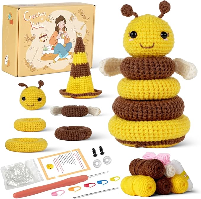 YESJOLI Crochet kit for Beginners, Crochet Animal Kits,Crocheting kit for Starters with Step-by-Step Video, Beginner Crochet kit for Adults Women, Crafts bee