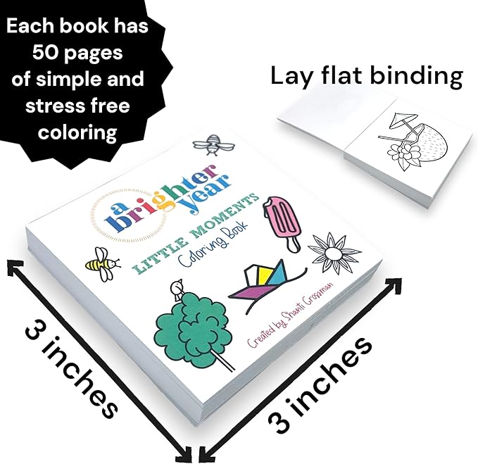 A Brighter Year The Original Adult Mini Coloring Book - 3-Piece Variety Pack- 3” x 3” Pocket Size, 50 Pages, Lay Flat Binding, Thick Paper, No Bleeding - Stress & Anxiety Relief, Gift& Travel