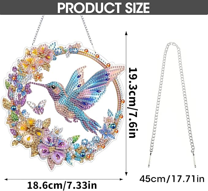 SKRYUIE Hanging Diamond Art Kits for Adults Pendant Bird, Special Shaped Crystal DIY Diamond Painting Kit, Acrylic Board Wreath Pendants Double Sided, Home Decor 7.60 x 7.33 Inch