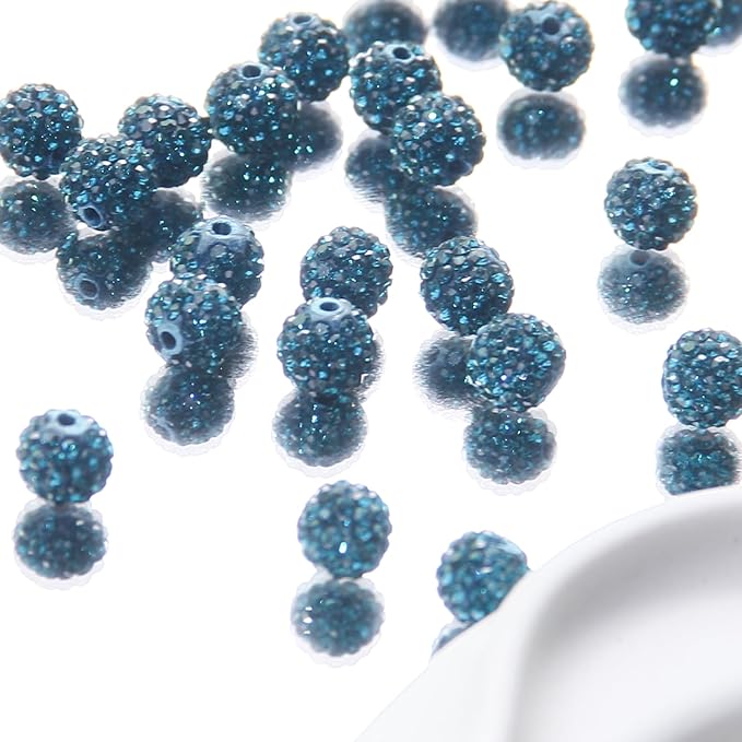 200 Pcs 10mm Rhinestone Beads for Jewelry Making, Ink Blue Shiny Round Shamballa Disco Baseball Necklace Beads Sparkle Crystal Clay Pave Rhinestones Bead for DIY Bracelet Earring Craft Making Supplies