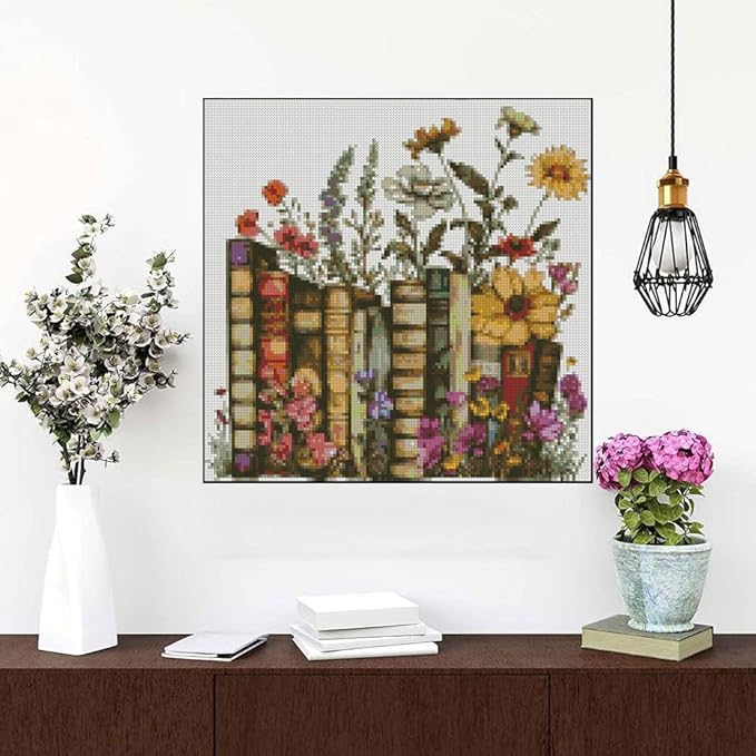 MYBISYMQQ Stamped Cross Stitch Kits - Flower Embroidery Starter Kit for Adult Beginners, Cross Stitch Kits Embroidery Kit Arts and Crafts for Beginners 13.7x13.7 inch