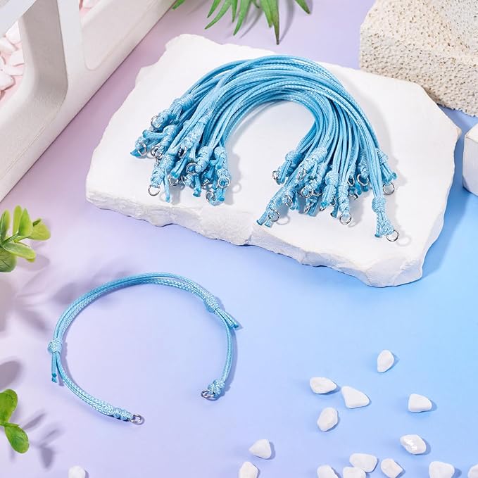 KISSITTY 20pcs Adjustable Bracelet Cords for Connector Charms Waxed Polyester Thread Cord Sky Blue Color Half Finished Bracelet for Friendship Bracelets Jewelry Making