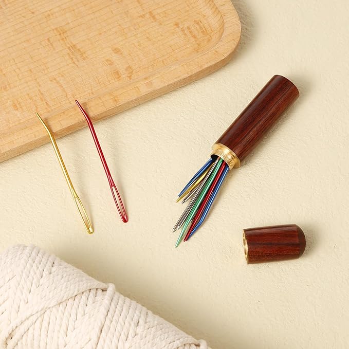13pcs Large Eye Sewing Needles Kit, Stainless Steel Large-Eye Blunt Needles & Bent Tapestry Needles Sharp Hand Knitting Needles with Wooden Needle Case for Crochet/Darning/Yarn/Embroidery Projects
