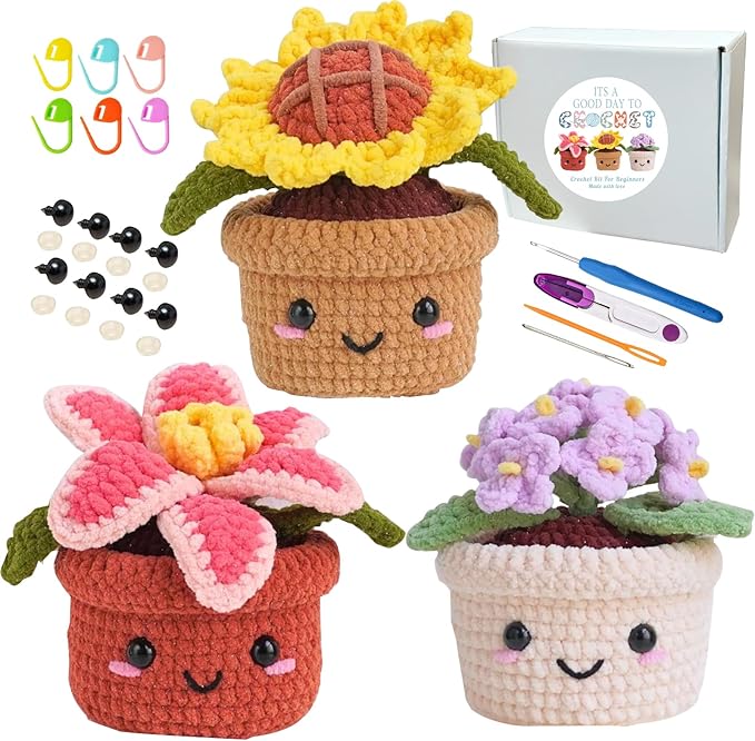 Samesuit Crochet kit for Beginners with Step-by-Step Video Tutorials,Basic Stitch tutorials Video,More Color Yarn,Plants Family(40%+ Yarn)