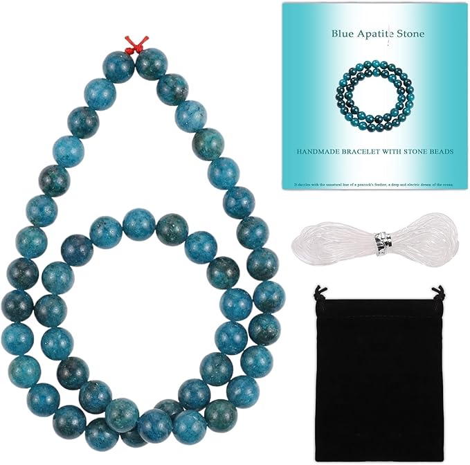 Stone Beads, 45pcs Blue Apatite, 8mm Round Loose Beads for Jewelry Making, Bracelets, with Bag, String & Card