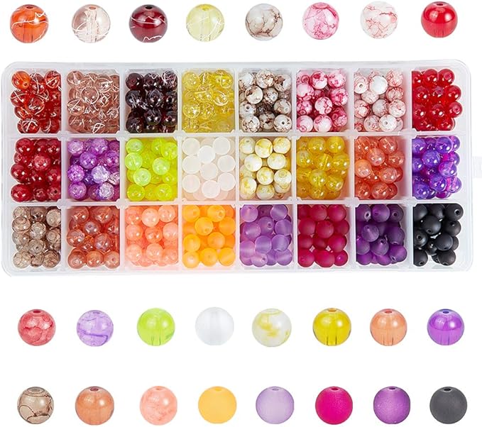 PH PandaHall 720pcs 8mm Glass Beads 24 Style Orange Crystal Bracelet Beads Loose Bead Spacers for Friendship Bracelet Earring Jewelry Making Fall Christmas Tree Ornament Halloween Decoration