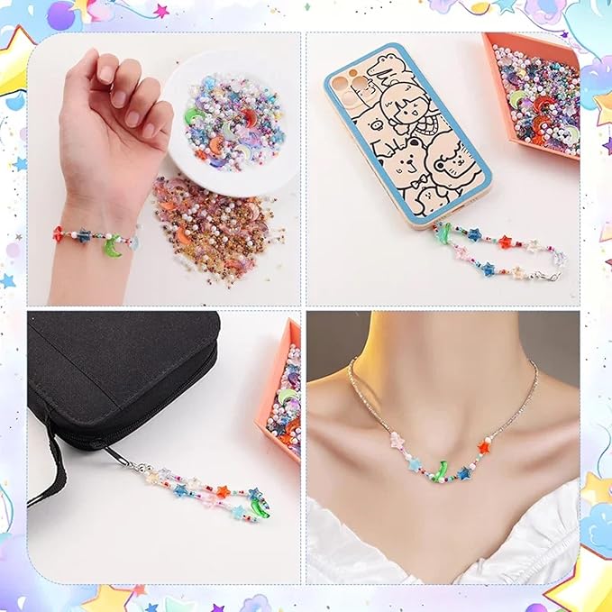 Mixed Star Moon Crystal Glass Beads Seedbeads Loose Round Pearl Beads for Jewelry Making Craft Bracelets Necklaces Earrings DIY Crafts Projects Sky Blue Glass Spacer Bead Kits for Crafts