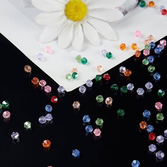 laopottbeads 1100pcs 4mm bicone crystal glass beads for jewelry making, sparkling mini beads for suncatchers, diy bracelets & craft projects (multicolored)
