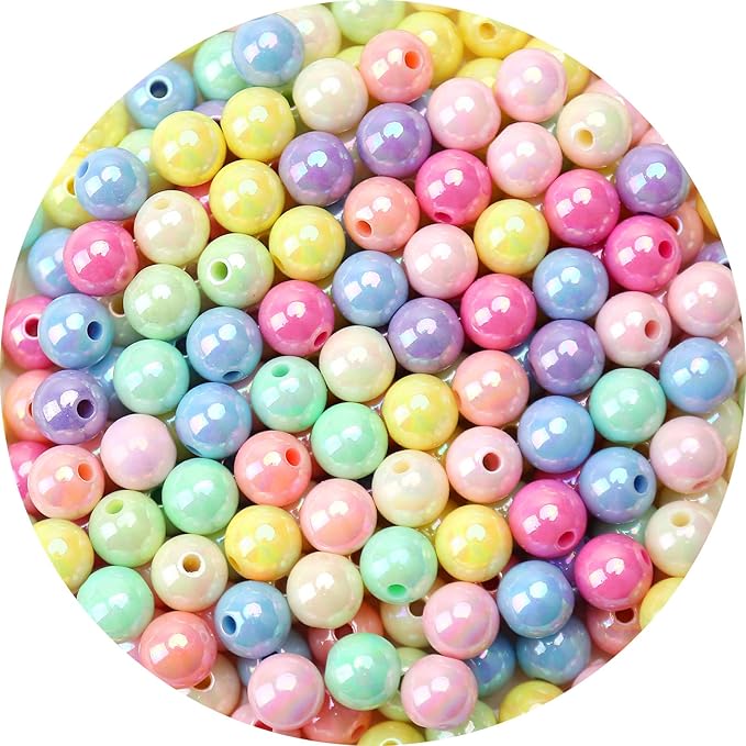 bonny boxx 500pcs 8mm smooth mix ab color acrylic round beads, plastic resin bubblegum balls chunky gumball beads for necklace and bracelet making, crafting supplies